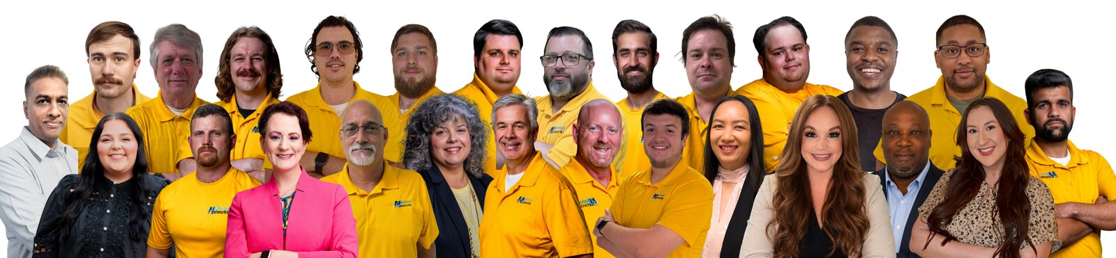National Networks team standing together in yellow shirts